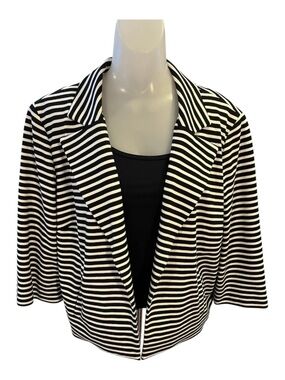 Chico's Black & White Striped Open-Front Blazer size 2